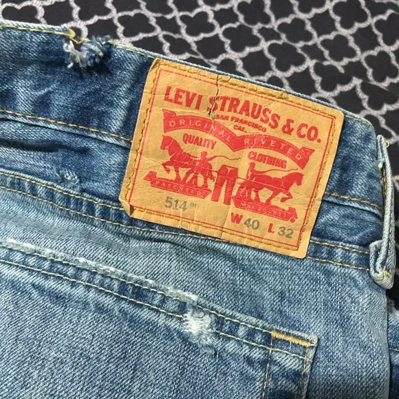 Levi’s 514 Mens Distressed Denim Light Blue Jeans Sz 40 X 32 Straight Leg